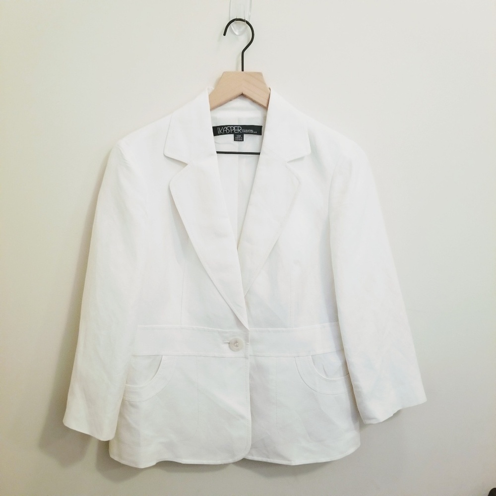 Kasper Women's White Linen Blazer Suit Jacket 10P